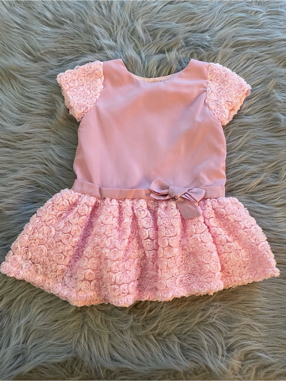 🛒Trajecitos de Bebe Pink Rosette Tulle Baby Dress with Bow